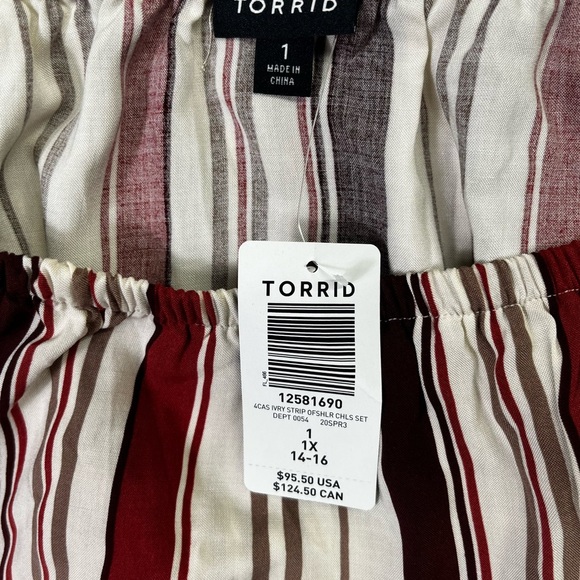 Torrid Ruffles Blouse Crop top Striped Womens 1 Plus size NWT curvy Summer 1573 - Picture 4 of 7
